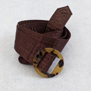 Brown Quilted Fabric Belt with Turtleshell Clasp, 40-Inch Length